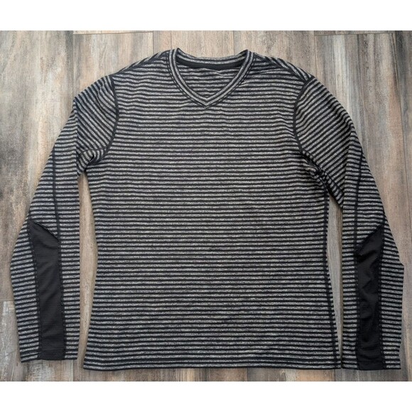 Lululemon Speed Long Sleeve Smallish Stripe Black Iris Blue / Smooth Silver Lrg - Picture 1 of 5